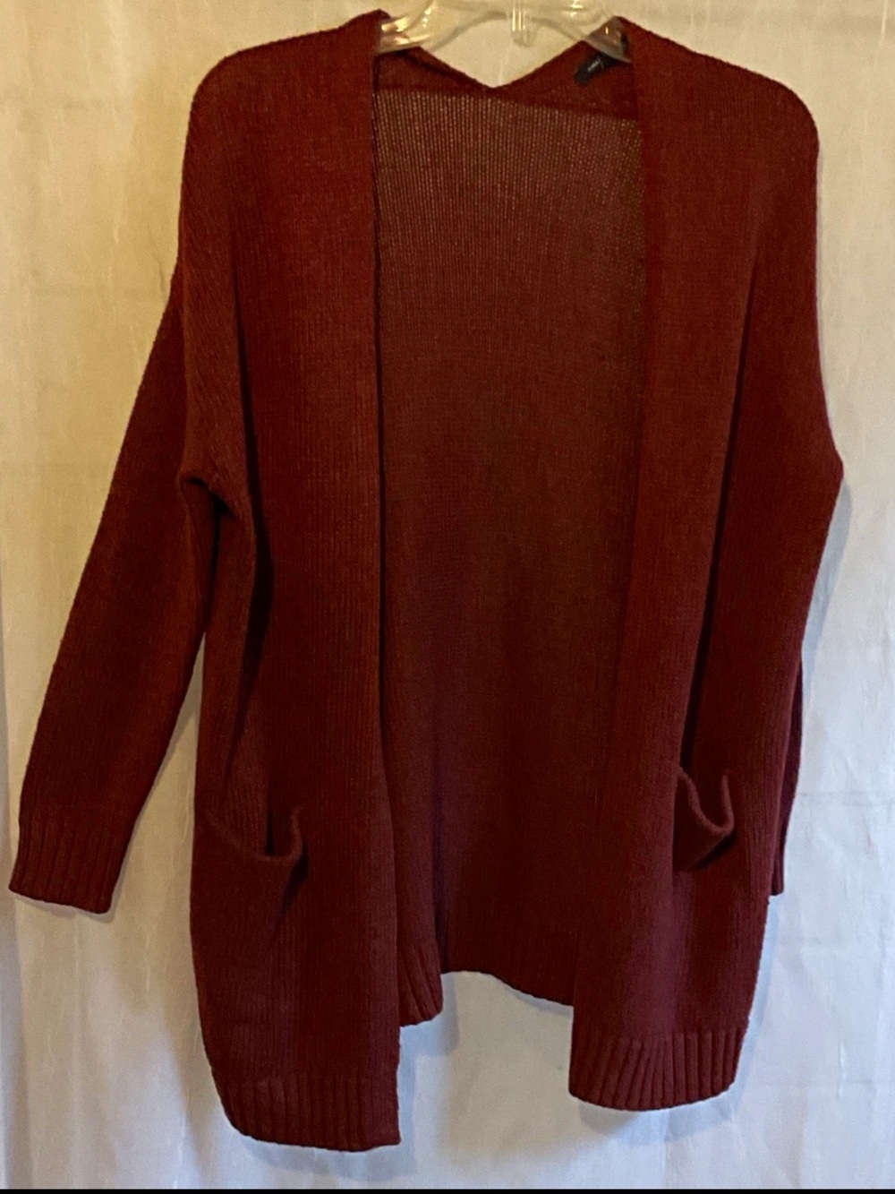 American Eagle Outfitters Open-Front Cardigan in Rust Red